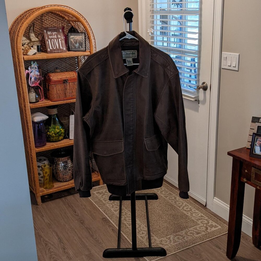 LL Bean Vintage Brown Leather Bomber Jacket XL Tall